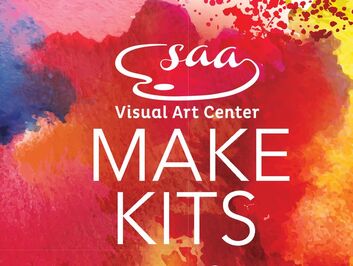 Watercolor splatter with the text SAA Visual Art Center Make Kits, Sponsored by PNC.